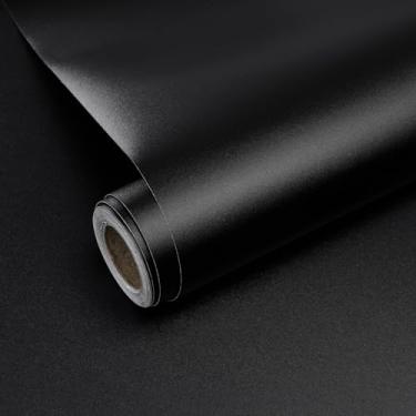 Imagem de Yun-aeon Papel de parede preto fosco 49.9 cm x 499.9 cm papel de contato fosco vinil de atualização espesso autoadesivo removível para locatários papel de parede amigável para bancadas, armários, mesa