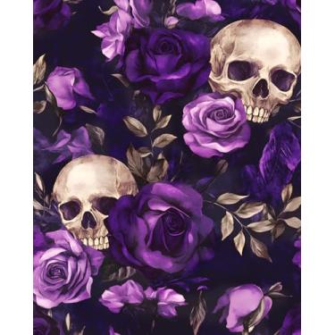 Imagem de XRUIBZI Papel de parede floral preto vintage boho caveira de açúcar papel de contato gótico flor mural de parede vinil impermeável autoadesivo removível para locatário papel de parede 44,5 cm x 299,7