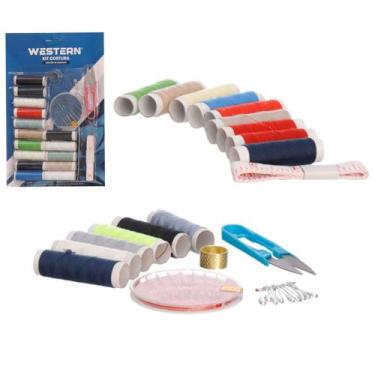 Imagem de Kit costura cartela com 10 agulhas + 15 linhas e acessorios 38 pecas -