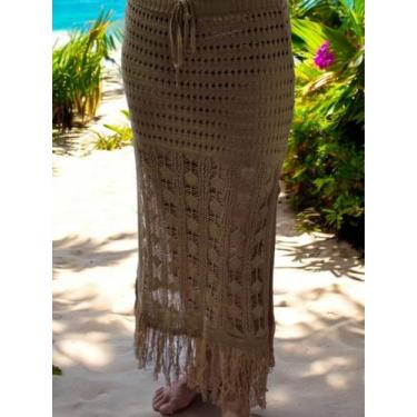 Imagem de Saia longa saida de praia com franjas mocha mousse - Andresa Lima, Beg