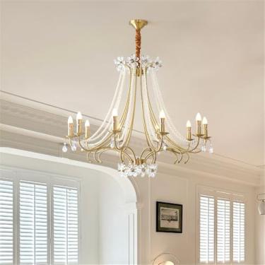 Imagem de Vela Francesa Latão Cristal Candelabro LED Luxo Americano Sala De Estar Restaurante Quarto Estudo Villa Hotel Bar Café Lâmpada Pingente (B 10 luzes)