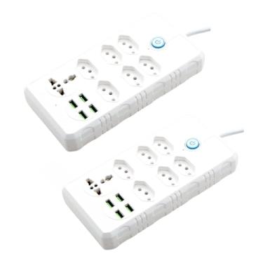 Imagem de 2 Régua Filtro de Linha com 7 Tomadas Extensão Elétrica 1 Universal 4 USB Bivolt 10A 110v/220v Cabo de 2 Metros