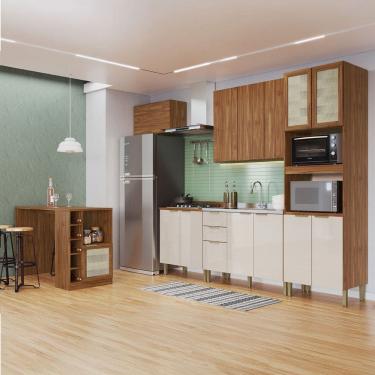 Imagem de Armário de Cozinha Heloisa com Balcão para Pia e Cooktop com Bancada 13 Portas 3 Gavetas Wengue/Cristalo - Pnr Móveis