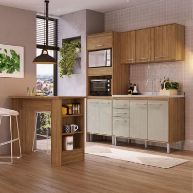 Imagem de Armário de Cozinha Elóra com Balcão para Pia e Bancada 9 Portas 2 Gavetas Naturallle/Cristalo - Pnr Móveis