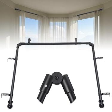 Imagem de O último varão de cortina que você vai comprar! Haste de metal à prova de ferrugem ajustável em forma de U com 3 lados - Solução de canto dobrável para janelas em forma de baía/caixa/U (hastes