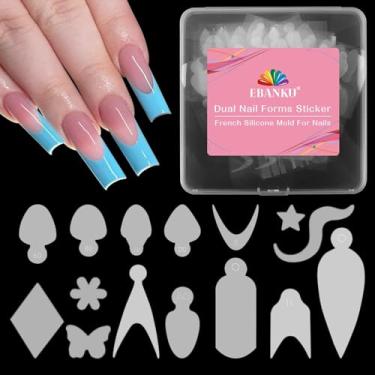 Imagem de EBANKU 144 peças de adesivos de forma de unha francesa reutilizáveis de silicone para formas duplas de unhas, estêncil de manicure macio para molde de unha de gel de poliéster