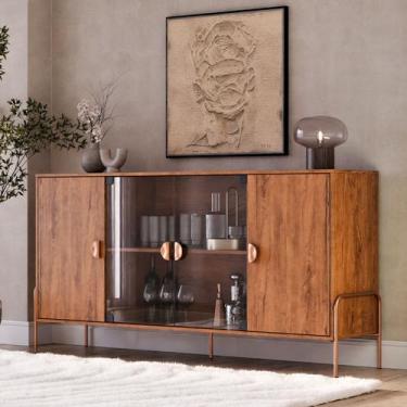 Imagem de Aparador Buffet Sala Esmeralda 160cm Com Portas de Vidro Freijó - Rede