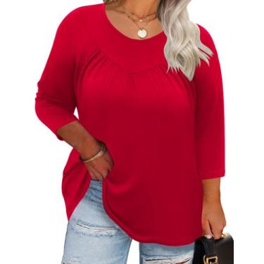 Imagem de Camisa TFSDOD Plus Size Christmas para mulheres, manga 3/4, vermelha