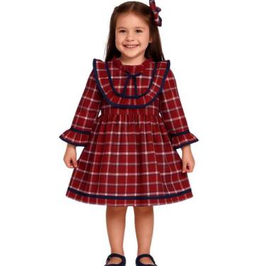 Imagem de Vestido Manga Longa xadrez Vermelho e azul Infantil Papilloo, Vermelho