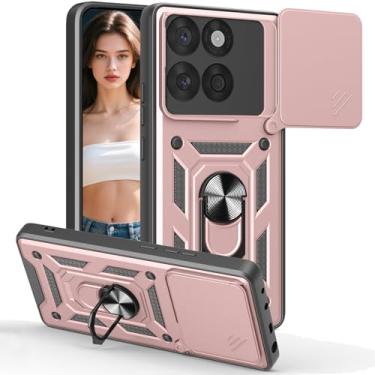 Imagem de Fofvccv Capa para Motorola Edge 60 Fusion com capa de lente de câmera deslizante e suporte de anel girado, capa protetora à prova de choque de grau militar para Moto Edge 60 Fusion, SJ ouro rosa
