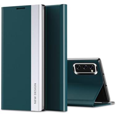 Imagem de Capa flip para Samsung Galaxy S20 FE Capa S View, galvanoplastia de luxo ultrafina para Samsung S20 FE, capa flip flip híbrida à prova de choque PU e PC para smartphone S20 FE Galaxy (verde)