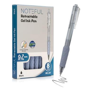 Imagem de NOTEFUL Caneta de gel retrátil, ponta média 0,7, aderência confortável premium para planejador de escrita suave e material escolar (preto, 1 unidade (pacote com 8))