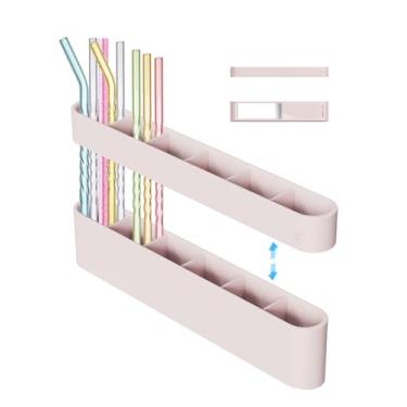 Imagem de UMUST Suporte de canudo de silicone para armário, dispensador de canudo autoadesivo organizador de armazenamento para bancadas de cozinha, armários e geladeira (rosa autoadesivo)