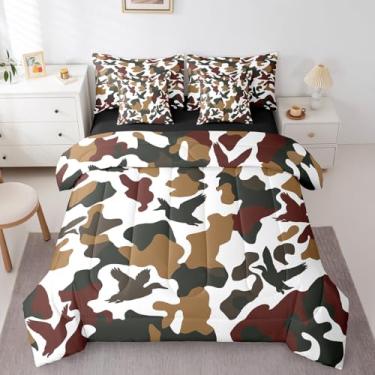 Imagem de Erosebridal Conjunto de edredom Hunter com 7 peças, tamanho king, campismo, campismo, campismo, campismo, vintage, verde exército, amarelo, animal selvagem, conjunto de cama rústica