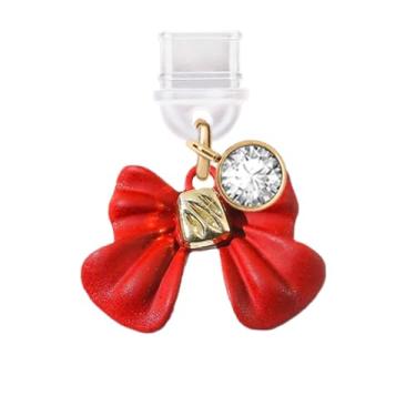 Imagem de ELISE & FONDA TP752 Tipo-C porta de carregamento plugue antipoeira pequeno arco 3D pintura spray charme celular para iPhone 15/16/Samsung/OnePlus/Xiaomi/oppo telefones Android (vermelho)