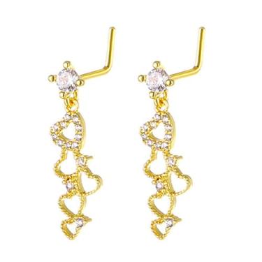 Imagem de Niaspi Anel de nariz com pingente de strass de coração para mulheres de aço inoxidável cristal oco borla em forma de L anéis de nariz pendurados delicadamente narina piercing de nariz joias, Small