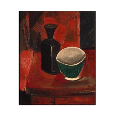 Imagem de Impressões de pinturas famosas Picasso "panela verde e garrafa preta" arte de parede em tela de Picasso emoldurada arte abstrata para sala de estar 50 x 60 cm moldura preta