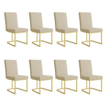 Imagem de Kit 08 Cadeiras de Jantar Estofada Siena Linho Dourado Base de Ferro Dourada - Pallazio