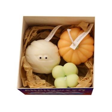 Imagem de Vela perfumada de fantasma, velas fantasma de Halloween | Velas acesas com cera de soja perfumada - Velas de abóbora votivas assustadoras e fofas para mesa de jantar, comemorações de aniversário