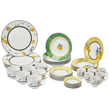 Imagem de Aparelho de Jantar 42pc de Porcelana Super White Sicilian Mail Box Lyor Branco, Verde e Amarelo