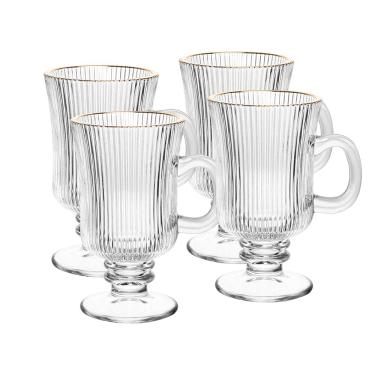 Imagem de Conjunto 4 Taças para Cappuccino Wolff 240ml Vidro com Fio de Ouro Lines Elegante