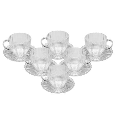 Imagem de Conjunto 6 Xícaras Chá Wolff Pétala 200ml Vidro com Pires Elegante 