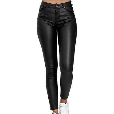Imagem de Calças Femininas De Couro Sintético Cintura Alta Reta Perna Larga Leggings De Couro Calças De Couro, Noir, 3XL