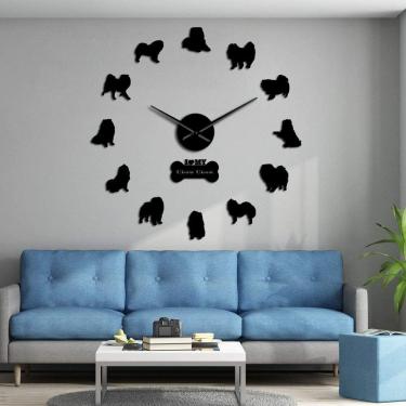 Imagem de Chow Chow Dog Mirror Stickers Home Decor Grandes Relógios De Parede Raça De Cão Diy Arte De Parede Sem Moldura Relógio De Parede Gigante Chow Owners Presente, Black, 27inch