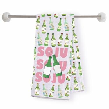 Imagem de Toalha de cozinha coreana Soju Drink Inspire Presente para amantes de cerveja Presente para bebidas alcoólicas Toalha de prato de comida de rua coreana (Soju-KT)