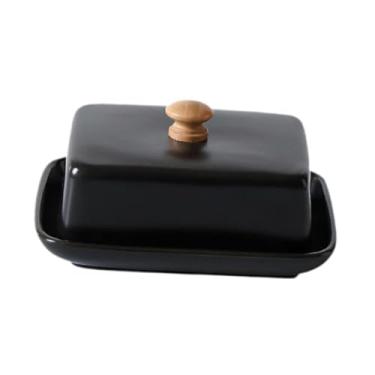 Imagem de KiBcsLic Manteigueira de Cerâmica com Tampa Hermética, Resistente E Retangular, Ideal para Bancadas E Bares, Preto