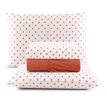 Imagem de Jogo de Cama Casal Box 4 Peças Micropercal 200 Fios com Lençol com Elástico e Fronhas – Toque Aveludado(Poá Cardeal)