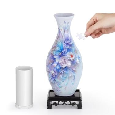 Imagem de wowsome Vaso de quebra-cabeça 3D para adultos, vaso de quebra-cabeça para mulheres, pote de arte 3D para arranjos de flores de casa e decoração de casa (rosas e borboletas)