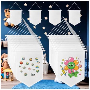 Imagem de TTXXLL 20 faixas de tela em branco 27,5 x 40 cm | Faixa de lona resistente para pendurar na parede para decoração de quarto de crianças, exibição de parede com alfinetes esmaltados, cenários de
