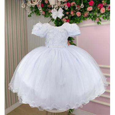 Imagem de Vestido Infantil Branco Batizado Festa Luxo - Fabuloso Ateliê, 4, Bran