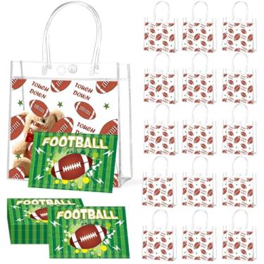 Imagem de Conjunto de 24 peças de sacos de presente e cartões de felicitações de PVC transparente com tema de futebol com alças tema esportivo lembrancinhas de festa para meninos, aniversário, férias, equipe
