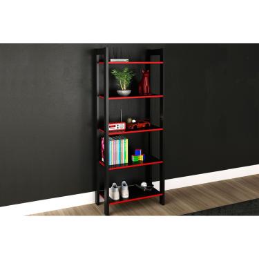 Imagem de Estante Livreiro Solteiro ME4166 c/ 5 Prateleiras Preto/Vermelho - Tecno Mobili