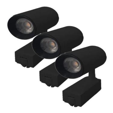 Imagem de Kit 3 Luminária Preto Trilho Spot Led 10W 3500K Branco Quente - AAAtop