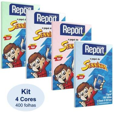 Imagem de Papel Sulfite A4 Escolar Colorido 4 cores 400fls 75g Senninha Report M