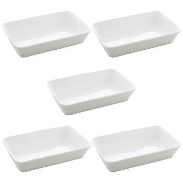 Imagem de Conjunto 5 Assadeiras Travessas de Porcelana Branca 26x17cm Restaurante Buffet Lyor