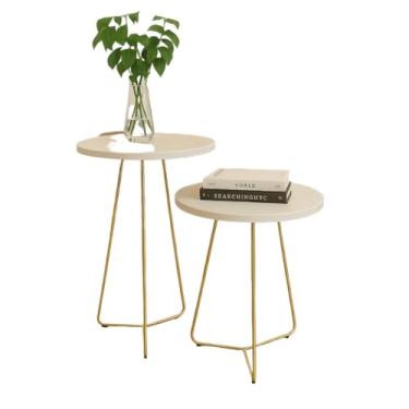 Imagem de Mesas Apoio E Lateral Redonda Pés De Ferro Dourado(White)