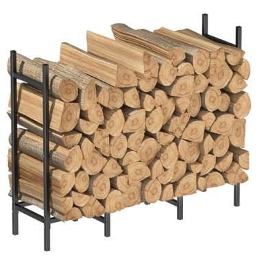 Imagem de Suporte de lenha para uso externo, suporte de tronco de metal resistente, armazenamento interno de lenha, suporte de tronco estável e organizador de decoração de varanda de pátio para lareira (4 pés)