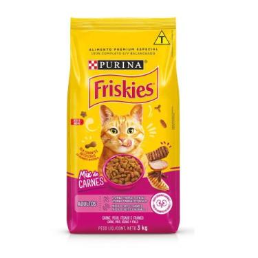 Imagem de Ração para Gatos Friskies Adulto Sabor Mix de Carnes com 3kg, Carne, 3