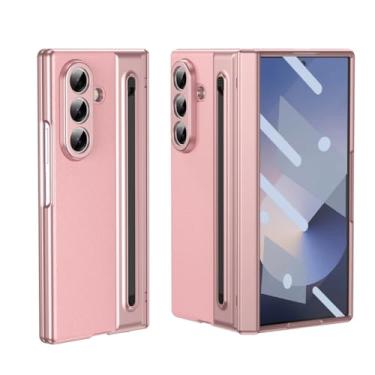 Imagem de Capa protetora para Galaxy Z Fold 6 com revestimento de couro, dobradiça e compartimento para caneta (para Galaxy Z Fold 6/rosa)