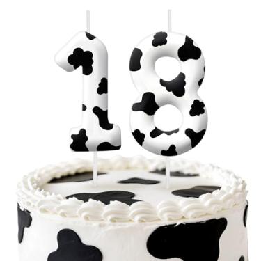 Imagem de Velas de aniversário de vaca, decoração de topo de bolo de 6 cm, número 18 velas, decorações de aniversário, decorações de bolo de festa de aniversário, suprimentos de festa
