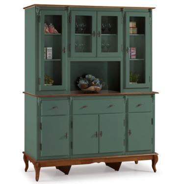 Imagem de Cristaleira Arca e Oratório 8 Portas 3 Gavetas com Nicho Central e Pés Luiz XV 60634 Linz Móveis - Verde Musgo/Imbuia Glazer
