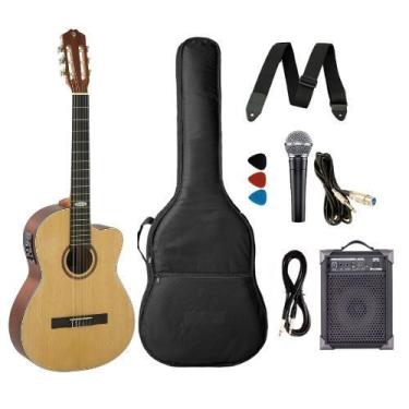 Imagem de Kit Violão Strinberg Sc200 Náilon Elétrico Natural Fosco C/ Caixa Ampl