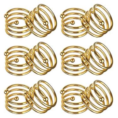 Imagem de Anéis de guardanapo em espiral de metal ANJUU com fivelas arredondadas para guardar anéis para jantares, festas, reuniões de família, jantares, decorações de mesa, Dourado, 12