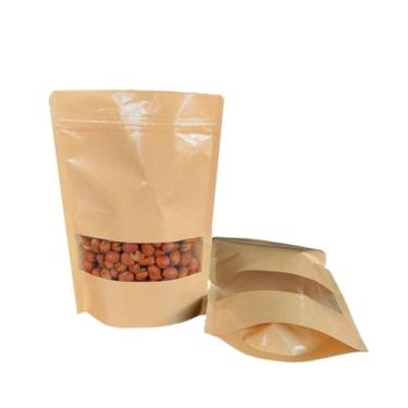 Imagem de Sacos de papel Kraft resseláveis com janela transparente, sacos de café Ziplock Stand Up Seal para biscoitos de doces, sacos de armazenamento de alimentos para pequenas empresas (amarelo pacote com 72