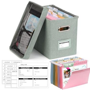 Imagem de DOSTATNI Kit organizador de anos escolares K-12 anos escolares com 15 pastas de arquivo suspensas de plástico, 4 etiquetas diferentes, caixa de lembrança de memória para crianças, guarda arquivos