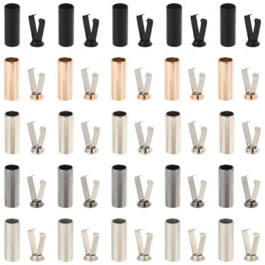 Imagem de SOFPLATE 50 conjuntos de 5 cores pontas de cadarço dourado de metal aglet cabeças de liga preta substituição de coluna de tubo tampas de extremidade pequenas protetores de fivela conectores para fazer